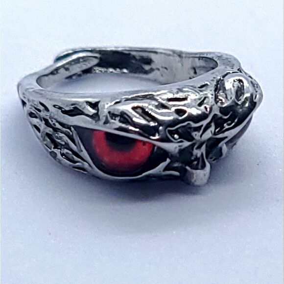 Red Eye Owl Ring Silver Stainless Steel 3D Unisex Adjustable Jewelry Tribal - Picture 5 of 7